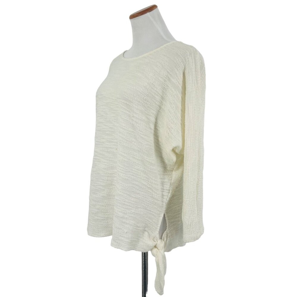 NWT Anthropologie Cream White Textured Side Tie Sweater | Coastal Grandmother M - Picture 2 of 9